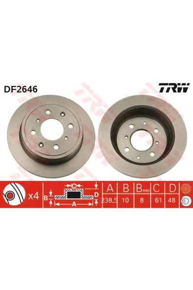 DF2646 Fren Diski Arka Civic IV 87- Civic VI 95- Accord 85- Crx 87- Zr 01- Düz 238.5Mm ürün görseli 1