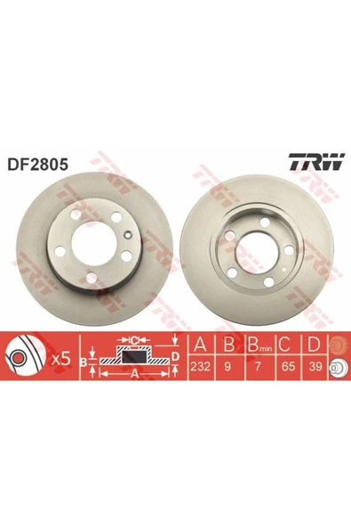 DF2805 Fren Diski Arka Golf IV 97- A2 00- A3 96- Cordoba 02- Toledo II 98 IV 12- 37986884 ürün görseli 1