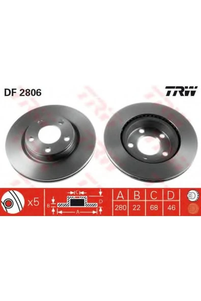 ON FREN DISKI-280X22 5×112 (VW PASSAT 97-00  AUDI A4 95-08  SEAT EXEO 09-14) ürün görseli 1