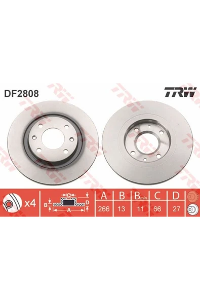 DF2808 FREN DİSKİ ÖN 301 12- PARTNER 96- / C-ELYSEE 12- C2 03 ürün görseli 1
