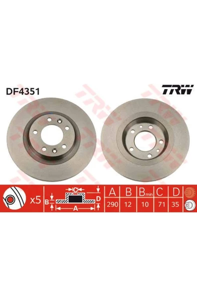 DF4351 Fren Diski Arka 407 04- 508 10- 607 00- Rcz 10- / C5 08- Düz 290Mm ürün görseli 1