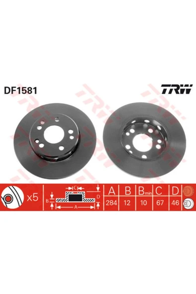 -df1581 Ön Fren Diski Takım Çift Fiyatıdır Düz 284mm C... ürün görseli 1