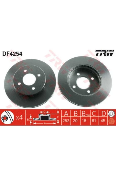 Df4254 Fren Diski Ön Havalı Almera I 1.4 1.4gx Lx 1.6 1.6slx 2.0d 95-00 Absli ürün görseli 1
