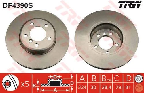 TRW DF4390S Fren Diski Ön Bmw 7 E65 E66 E67 01-08 ürün görseli 1