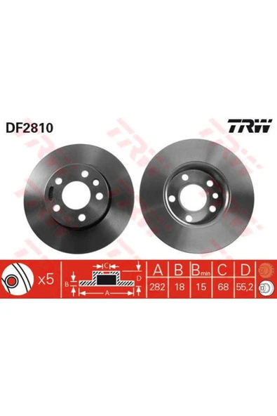DF2810 FREN DİSKİ ÖN TRANSPORTER T4 90- 15 JANT DÜZ 282mm ürün görseli 1