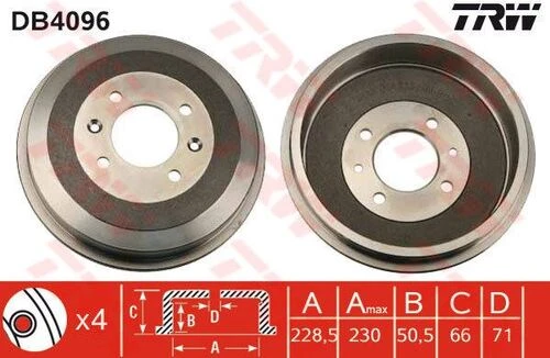 TRW DB4096 Fren Kampanası 305 306 93- 405 406 95- Partner 96- / Zx 91- Xsara 97- C15 Berlingo Absli ürün görseli 1