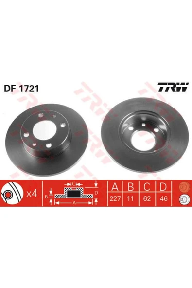 DF1721 FREN DİSKİ ÖN M124 M131 PANDA 80- / IBIZA I 84-93 DÜZ ürün görseli 1