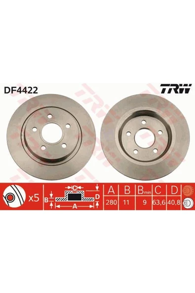 DF4422 FREN DİSKİ ARKA CMAX  07- FOCUS II 04- / S40 04- V50 0 ürün görseli 1