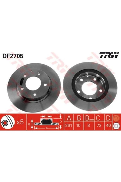 TRW DF2705 Fren Diski Arka Mazda 626 9202 Mx-6 91 Xedos 6 93 Düz 261mm ürün görseli 1