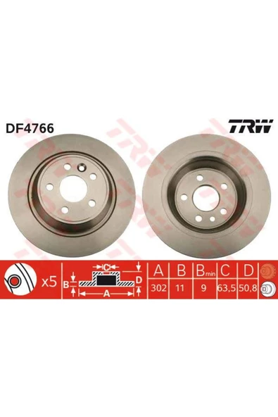 DF4766 Fren Diski Arka Focus II 09-15 2.5 Rs 2.5 St S-Max 06- Mondeo IV 07- Kuga 08- Düz 302Mm ürün görseli 1