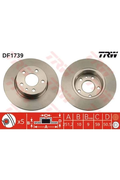 Df1739 Fren Diski Arka 147 00- 156 97- 164 92- Düz 251mm ürün görseli 1