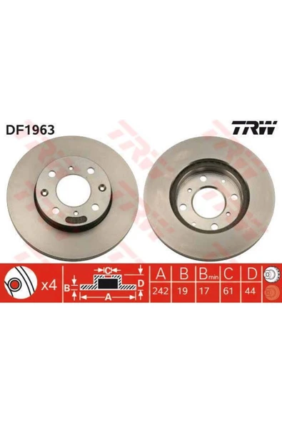 FREN DİSKİ ÖN CIVIC 88-95  CRX 83-89 INTEGRA 85-89 HAVALI 242mm ürün görseli 1