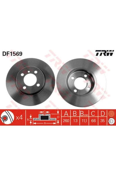 Df1569 Fren Diski Ön Bmw 3 E30 Düz 260mm ürün görseli 1