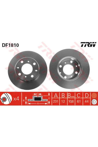 DF1810 Fren Diski Ön 200 85-89 Düz 231Mm ürün görseli 1