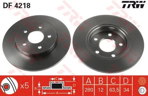 Trw Df4218 Arka Fren Disk Aynası Mondeo Iıı 00-07 Jaguar Type 01-09 Ölçü 280x34 1323102 ürün görseli 1