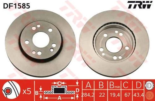 Trw Df1585 Fren Diski Ön Mercedes W124 93-95 Havali 284Mm 537137024 ürün görseli 1