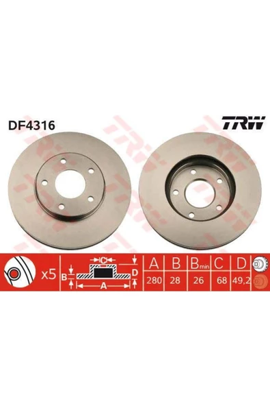 DF4316 FREN DİSKİ ÖN PRIMERA P12 02- MAXIMA QX 00- X-TRAIL 01 ürün görseli 1