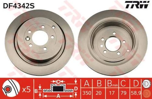 TRW DF4342S Fren Diski Arka Range Rover Sport 05-13 Discovery IV 10- Havalı 350Mm ürün görseli 1