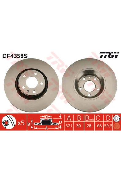 DF4358S FREN DİSKİ ÖN A6 04- 2.0 TDI 2.7 TDI 2.8 FSI 4.2 A8 0 ürün görseli 1