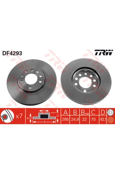 Trw Df4293 Ön Fren Diski Vectra C Gts 1.6 2.016v 02 Sıgnum 03 Saab 9.3 02 Croma 05 285x25x ürün görseli 1