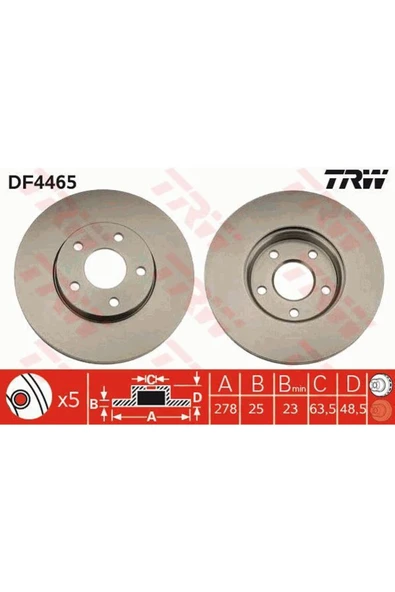 DF4465 Fren Diski Ön Cmax 07- Cmax 03- Focus II 04- / S40 04- V50 04- Jant Havalı 278Mm ürün görseli 1