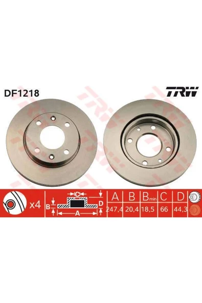 DF1218 FREN DİSKİ ÖN 205 1.6 GTI 1.9 GTI HAVALI 247mm ürün görseli 1