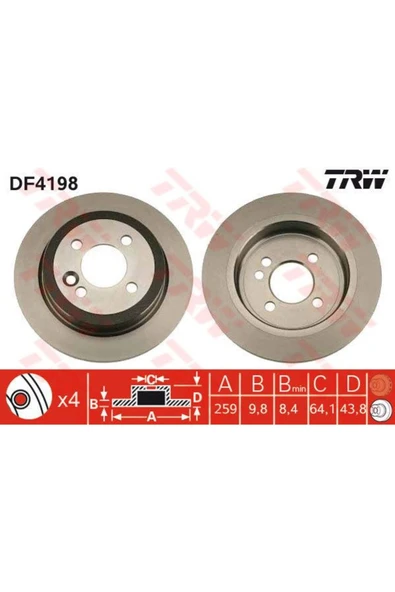 DF4198 Fren Diski Arka Clubman R55 07- Cooper R56 06- Cooper R50 01- Düz 258,6Mm ürün görseli 1
