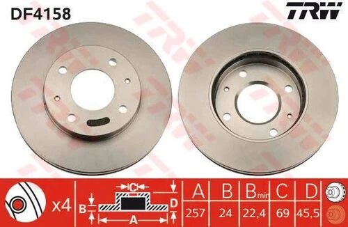 TRW DF4158 FREN DİSKİ ÖN COUPE 02- SONATA IV 98- HAVALI 257mm ürün görseli 1