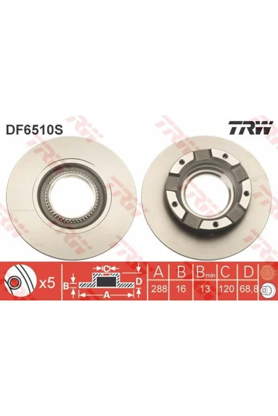 DF6510S Fren Diski Arka Tourneo Custom 12- Transit 13- Düz 288Mm ürün görseli 1