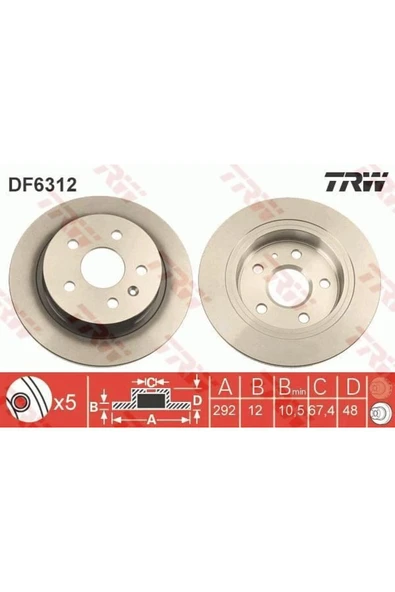 DF6312 FREN DİSKİ ARKA INSIGNIA 08- DÜZ 292mm ürün görseli 1