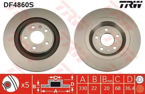 Trw Df4860s Arka Fren Disk Aynası Audi A4 A5 A6 A7 A8 Q5 Porsche Macan 08- 8k0615601c ürün görseli 1