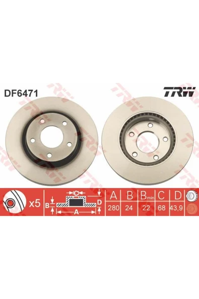 DF6471 Fren Diski Ön Juke 10- Pulsar 14- Havalı 280Mm ürün görseli 1