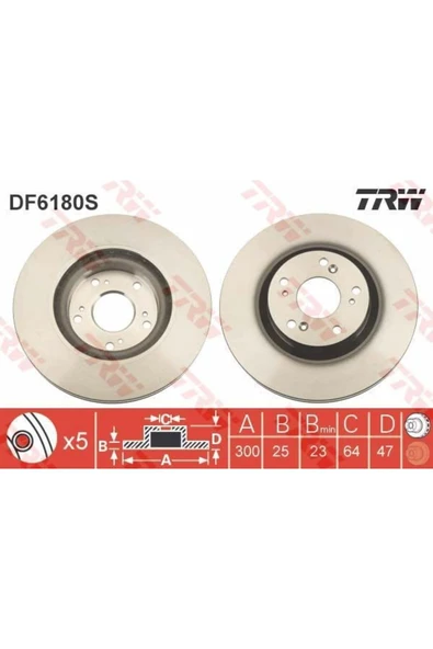 DF6180S Fren Diski Ön Civic VIII Hb Type-R 05- Crv 01-06 Havalı 300Mm ürün görseli 1