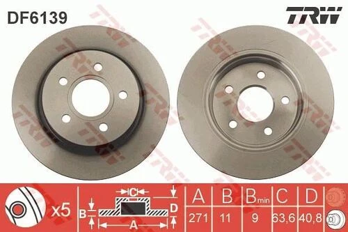 Trw Df6139 Arka Fren Disk Aynası Focus Iıı Cb8 11-14 Focus Iv Cew 14- Düz 271mm Bv612a315ba ürün görseli 1