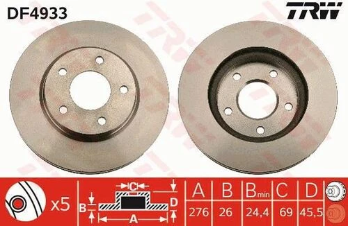 Trw Df4933 Ön Fren Diski Havalı Lancer Sedan Cs A 2.0ı 10 07 Lancer Sedan Cy Z A 1.5 1.8 2.0ı 2.0 Dı D 01 07 4615a115 ürün görseli 1