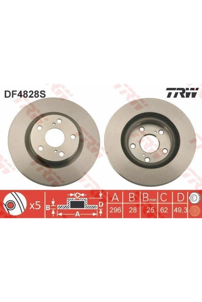DF4828S Fren Diski Ön Camry 06-11 Rav4 05-12 Havalı 296Mm ürün görseli 1