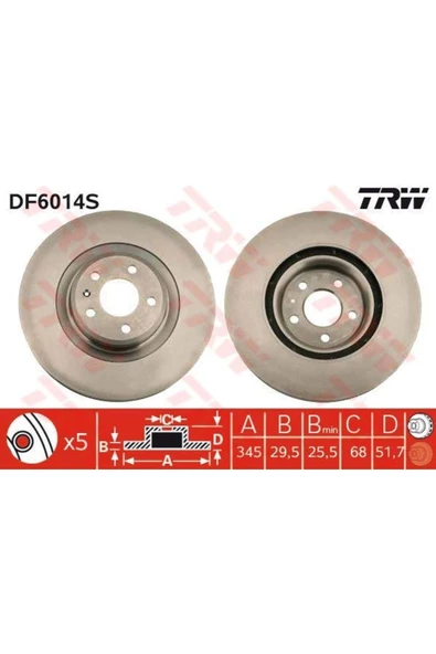 Df6014s Fren Diski Ön A4 07-15 A5 07- Q5 08- Havalı 345mm ürün görseli 1
