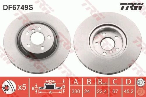 Trw Df6749s Fren Diski Ön Bmw F39 F45 F48 Mini F59 34106888686 ürün görseli 1