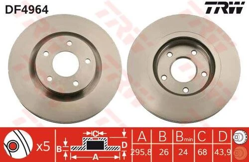 TRW DF4964 Fren Diski Ön Koleos 08- / Qashqai 07- X-Traıl 07-13 Havalı 296Mm ürün görseli 1