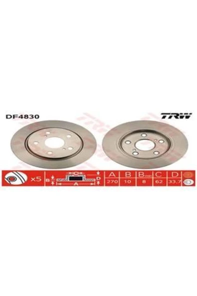 DF4830 FREN DİSKİ ARKA Corolla Uyumlu 07- AURIS 07- DIZEL DÜZ 270mm ürün görseli 1