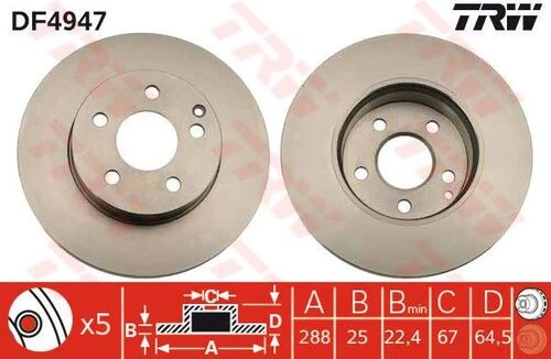 TRW DF4947 FREN DİSKİ ÖN MERCEDES W204 W207 07- HAVALI ürün görseli 1