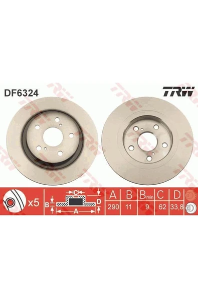 Df6324 Fren Diski Arka Avensis 08- Düz 290mm ürün görseli 1