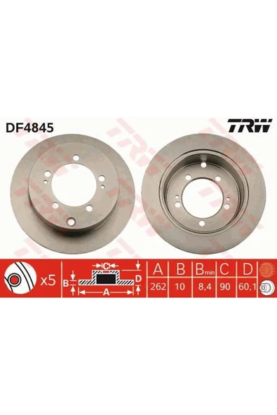DF4845 Fren Diski Arka Space Runner 99- Eclıpse 00- Outlander 03- / Sebrıng 95- Düz 262Mm ürün görseli 1