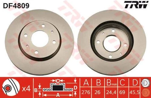 TRW DF4809 Fren Diski Ön Galant 96-03 Lancer 03- Havalı 276Mm ürün görseli 1