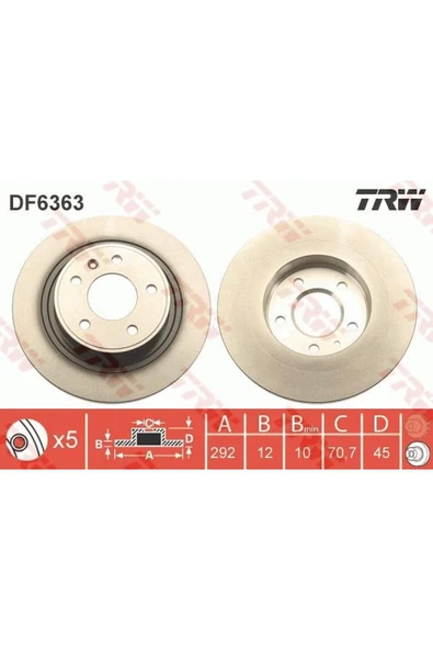 DF6363 Fren Diski Arka Astra J 09- Zafira C 11- Ampera 11- Cascada 13- 16 Jant Düz 292Mm ürün görseli 1