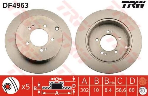 TRW DF4963 Fren Diski Arka 4007 07- / C-Crosser 07- / Lancer 07- Outlander 07-12 Düz 302Mm ürün görseli 1