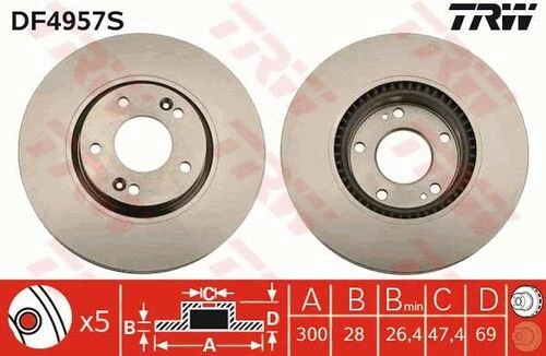 Trw Df4957s Ön Fren Disk Aynası İx35 10-sonata 05-tucson 08-rio 11-1.4 Sportage 04-ı40 11-300mm 517122l500 ürün görseli 1