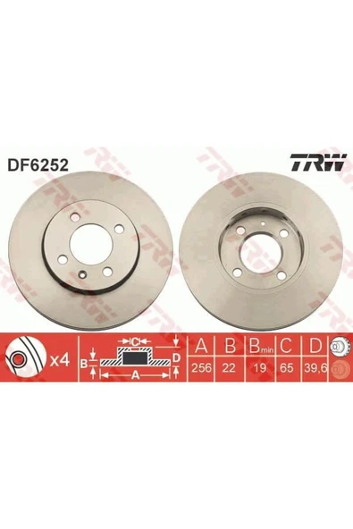 DF6252 Fren Diski Ön 5D 256Mm Seat Mıı Skoda Cıtıgo Wv Up 12- ürün görseli 1