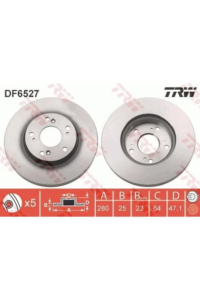 Df6527 Fren Diski Ön Civic Ix 12- Havalı 280mm ürün görseli 1