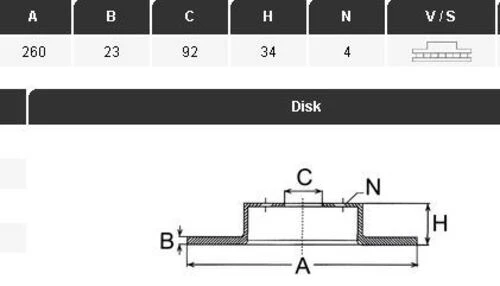 YAVUZSAN 15192 Fren Diski Ön Civic VI 95- Accord IV 90- Accord V 96- / 600 93- 260×23×92 4 Bijon ürün görseli 1
